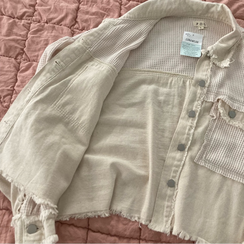 Distressed Frayed Boho Oversized Cream Jacket - Picture 6 of 9